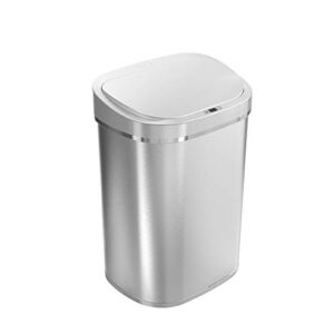 NINESTARS DZT-80-35 Automatic Touchless Infrared Motion Sensor Trash Can, 21 Gal 80L, Heavy Duty Stainless Steel Base (Oval, Silver/Brush Lid) Trashcan, SS