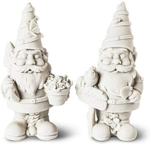 2 Pack Mini Paint Your Own Garden Gnome Statues, Unpainted DIY Ceramic Figurines for Kids and Adults (5 in)