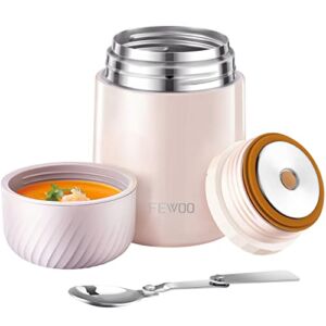 Food Thermos – 20oz Vacuum Insulated Soup Container, Stainless Steel Lunch box for Kids Adult, Leak Proof Food Jar with Folding Spoon for Hot or Cold Food (White)