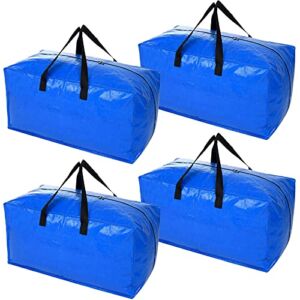 Heavy Duty Extra Large Storage Bags, XL Blue Moving Bags for College Dorm Room Essentials, Moving Supplies Compatible with IKEA Frakta Cart, 4 Packs