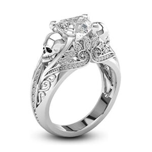 khamchanot Women Jewelry 925 Silver Heart White Sapphire Engagement Wedding Skull Head Ring (7)