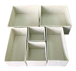 Sodynee Foldable Cloth Storage Box Closet Dresser Drawer Organizer Cube Basket Bins Containers Divider with Drawers for Underwear, Bras, Socks, Ties, Scarves, 6 Pack, Beige