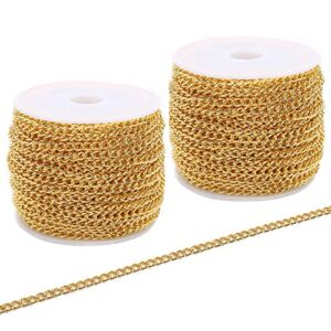 SWTOOL 60 Feets /20 Yards Metal Gold Link Chains, Iron Bulk Curb Chain for DIY Craft Jewelry Chain Making, 2 Rolls x 10 Yards (Gold)