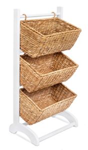 BIRDROCK HOME 3 Tier Abaca Storage Cubby (Natural) – 3 Baskets Made of Durable Seagrass Fiber – Solid Wood Frame – Child Pet Dog Toy Food Storage Organizer Shelf – Kitchen Vertical Rack Unit Stand
