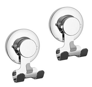Suction Cup Hooks Razor Holder Powerful Vacuum Organizer for Towel, Razor, Coat, Bathrobe and Loofah 304 Stainless Steel Removable Hooks for Bathroom & Kitchen, Towel Hanger Storage (2 Pack)
