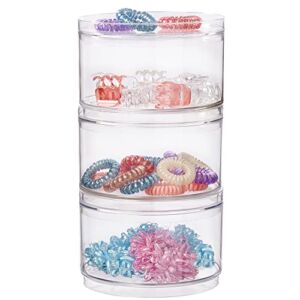 STORi 3-piece Stackable Clear Plastic Container Set | Round Vanity Storage Organizers with Lids for Hair Accessories & Beauty Supplies | Made in USA