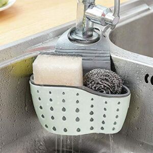 Kitchen Sink Caddy Sponge Holder Silicone Plastic Soap Holder Hanging Ajustable Strap Faucet Caddy with Drain Holes for Drying