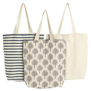 Juvale 3 Pack Small Reusable Tote Bags for Women, Canvas Cloth Bags for Shopping, 3 Designs (15 x 16.5 In)