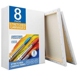 FIXSMITH Stretched White Blank Canvas – 11×14 Inch, 8 Pack, Primed,100% Cotton,5/8 Inch Profile of Super Value Pack for Acrylics,Oils & Other Painting Media
