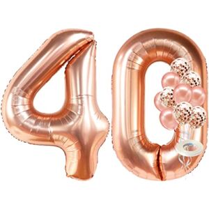 Giant 40th Birthday Decorations Women – 40 Inch Rose Gold | Rose Gold 40th Birthday Balloons | 40 Balloon Numbers for 40 and Fabulous Decorations | Number 40 Balloons, 40th Birthday Balloons for Women
