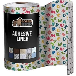 Gorilla Grip Peel and Stick Adhesive Removable Easy Install Liner, Books, Drawers, Shelves and Crafts, Kitchen Décor Paper Contact Liners Cover Book, Drawer, Shelf, 11.8 in x 10 FT Roll, Alphabet