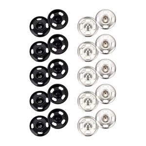 Sumind 100 Sets Sew-on Snap Buttons Metal Snap Fastener Buttons Press Button for Sewing Clothing, Black and Silvery, 10 mm