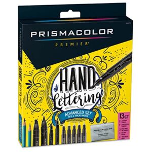Prismacolor 2023754 Premier Advanced Hand Lettering Set with Illustration Markers, Art Markers, Pencils, Eraser and Tips Pamphlet, 13 Count , Black