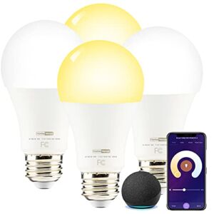 HVS Smart Light Bulbs,9W A19 E26 Dimmable Tunable Cool Warm White LED Light Bulb 2500k-6500k, APP Control 2.4GHz WiFi Bluetooth Assist Connection, Work with Alexa/Google Assistant 4 Pack