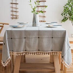 Pahajim Linen Rectangle Tablecloth Table Cloth Heavy Weight Cotton Linen Dust-Proof Table Cover for Party Table Cover Kitchen Dinning (Gray Blue, Rectangle/Oblong, 55 x 71 Inch)