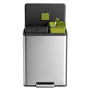 EKO EcoCasa II 36L+24L Dual Compartment Kitchen Recycle Trash Can, Stainless Steel Finish