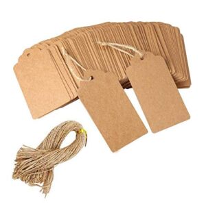 Gift Tags, 100 pcs Kraft Paper Tags, Gift Wrap Tags for Wedding Brown Rectangle Craft Hang Tags.