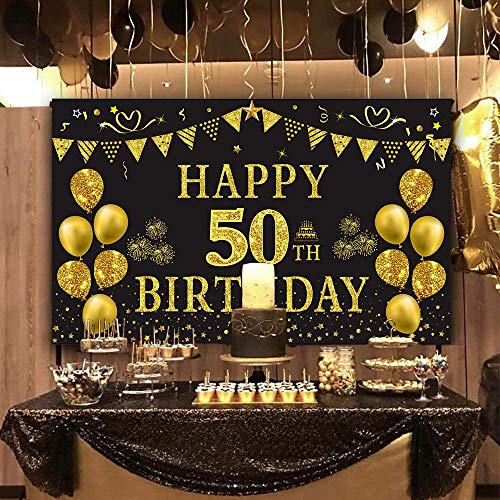 Trgowaul 50th Birthday Backdrop Gold and Black 5.9 X 3.6 Fts Happy Birthday Party Decorations Banner for Women Men Photography Supplies Background Happy Birthday Decoration | The Storepaperoomates Retail Market - Fast Affordable Shopping