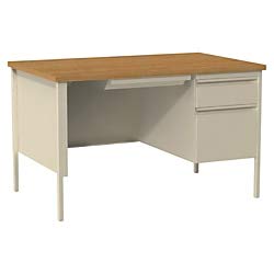 Lorell Single Right Pedestal Desk, 48 by 30 by 29-1/2-Inch, Putty Oak