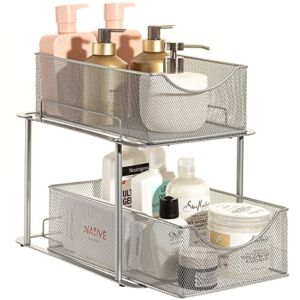 Sorbus 2 Tier Under the Sink Organizer Baskets with Mesh Sliding Drawers —Ideal for Cabinet, Countertop, Pantry, and Desktop, for Bathroom, Kitchen, Office, etc.—Made of Steel (Silver)
