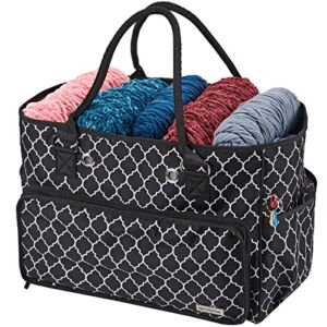 NICOGENA Knitting Bag, Portable Yarn Storage Tote for Yarn Skeins and Accessories Tangle Free with 4 Oversized Grommets, Lantern Black