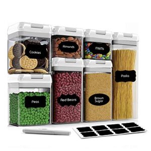 Airtight Food Storage Container Set-CINEYO-7 Piece Set Clear Plastic Canisters For Cereal, Flour with Easy Lock Lids, for Kitchen Pantry Organization and Storage, Include Labels and Marker (White)
