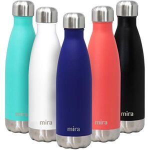 MIRA 17 Oz Stainless Steel Vacuum Insulated Water Bottle – Double Walled Cola Shape Thermos – 24 Hours Cold, 12 Hours Hot – Reusable Metal Water Bottle – Leak-Proof Sports Flask – Matte Dark Blue