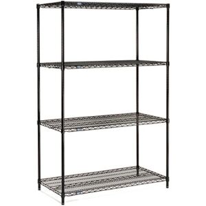 Nexel Adjustable Wire Shelving Unit, 4 Tier, NSF Listed Commercial Storage Rack, 18″ x 60″ x 74″, Black Epoxy