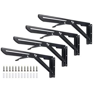 Folding Shelf Brackets with Screws,Heavy Duty Foldable Wall Shelf Hinges Mounted Space Saving DIY Collapsible Bracket for Table Desk Bench Max Load 132lb Black (20 Inch 4pcs, Black)