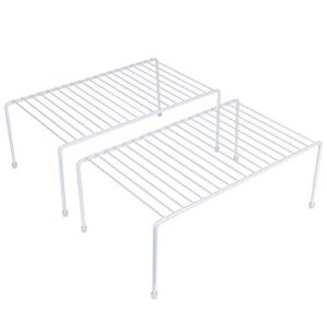 yaenoei Kitchen Storage Shelf Rack w/Plastic Feet – Medium – Steel Metal – Rust Resistant Finish – Cups, Dishes, Cabinet & Pantry Organization – Kitchen 2 Pack (White)