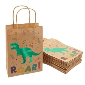 Juvale 24 Pack Kraft Dinosaur Party Favor Bags with Handles for Kid’s Birthday (6 x 9 In)