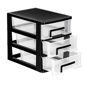 BESPORTBLE Three-Layer Storage Rack Organizer Furniture Plastic Drawer Type Closet Storage Cabinet Multifunction (Black and Transparent, 21x15x19cm)