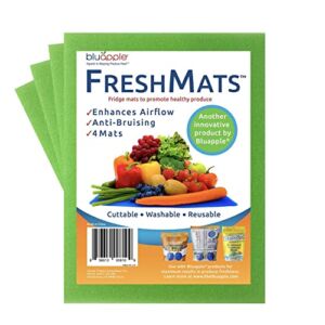Bluapple FreshMats 4-Pack, 12″ x 15″ Cuttable, Washable, & Reusable Sponge Refrigerator Fruit & Vegetable Shelf Liner to Keep Produce Fresh Longer, Anti-Bruising, Promotes Air Circulation