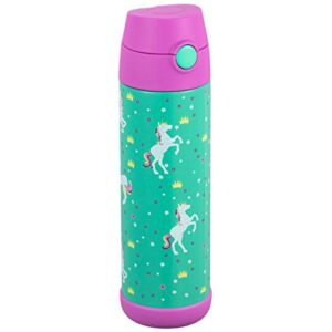 Snug Kids Water Bottle – insulated stainless steel thermos with straw (Girls/Boys) – Unicorn, 17oz