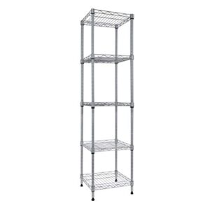 GIOTORENT 5 Tier Standing Shelving Metal Units, Adjustable Height Wire Shelf Display Rack for Laundry Bathroom Kitchen 11.8 W x 11.8 D x 50 H (5-Tier, Silver)