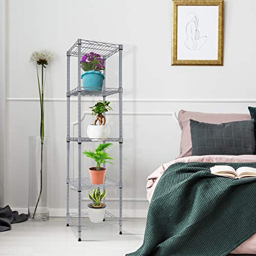 GIOTORENT 5 Tier Standing Shelving Metal Units, Adjustable Height Wire Shelf Display Rack for Laundry Bathroom Kitchen 11.8 W x 11.8 D x 50 H (5-Tier, Silver) | The Storepaperoomates Retail Market - Fast Affordable Shopping