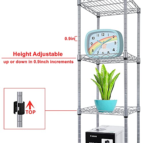GIOTORENT 5 Tier Standing Shelving Metal Units, Adjustable Height Wire Shelf Display Rack for Laundry Bathroom Kitchen 11.8 W x 11.8 D x 50 H (5-Tier, Silver) | The Storepaperoomates Retail Market - Fast Affordable Shopping