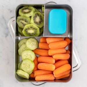 WeeSprout 18/8 Stainless Steel Bento Box (Large) – 3 Compartment Metal Lunch Box, for Kids & Adults, Bonus Dip Container, Fits in Lunch & Work Bags, Dishwasher & Freezer Friendly