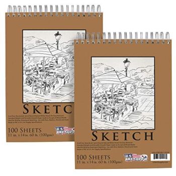 U.S. Art Supply 11″ x 14″ Top Spiral Bound Sketch Book Pad, Pack of 2, 100 Sheets Each, 60lb (100gsm) – Artist Sketching Drawing Pad, Acid-Free – Graphite Colored Pencils, Charcoal – Adults, Students | The Storepaperoomates Retail Market - Fast Affordable Shopping