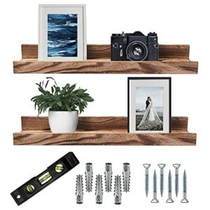 Picture Ledge Shelf – Set of 2 Wooden Floating Photo Ledge – 16 Inches Long with Shelf Rail – Mounting Hardware & Level Included – Enhance Decor & Storage with Wall Shelves for a Space Saving Solution