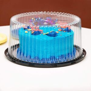 10-11″ Plastic Disposable Cake Containers Carriers with Dome Lids and Cake Boards | 3 Round Cake Carriers for Transport | Clear Bundt Cake Boxes/Cover | 2-3 Layer Cake Holder Display Containers