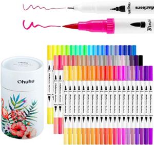 Ohuhu Markers for Adult Coloring Books: 60 Colors Dual Brush Fine Tips Art Marker Pens – Watercolor Markers for Kids Adults Lettering Drawing Sketching Bullet Journal – Non-Bleed Non-Toxic – White