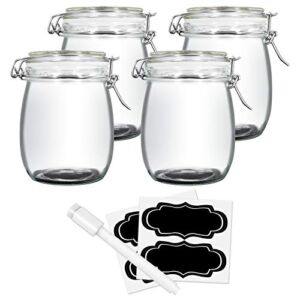 YEBODA 24oz Food Storage Canister Glass Jars with Clamp Airtight Lids and Silicone Gaskets for Multi-Purpose Kitchen Containers – Clear Round (4 Pack)