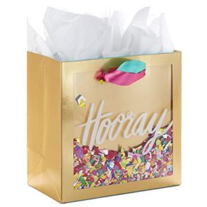 Hallmark Signature 7″ Medium Gift Bag with Tissue Paper (Hooray; Gold with Pink, Teal, Purple Confetti) for Bridal Showers, Graduations, Retirements and More