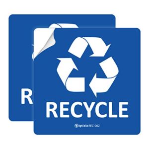 IGNIXIA Pack of 02 Recycle Sign Decals self Adhesive – Recycling Stickers 5 x 5 Inches Recycle and Trash Sticker for Trash can with Over Lamination- Recycle Labels (Blue)