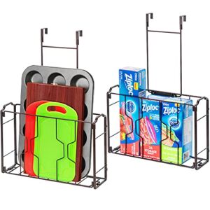 Auledio 2 Pack Over The Door/Wall Mount Cabinet Organizer Storage Basket in Kitchen or Pantry for Cutting Board, Aluminum Foil, Plastic Wrap (Brone)