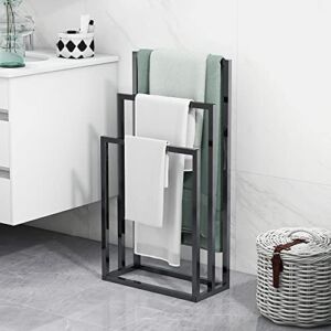 BOFENG 3 Tiers Black Metal Towel Rack Chrome Tall Industrial Modern Freestanding Towel Holder for Bathroom Accessories Organizer for Bath Storage & Hand Towels,Washcloths,Next to Tub or Shower