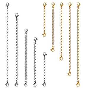 Necklace Extenders, 10Pcs Stainless Steel Gold Silver Necklace Bracelet Anklet Extension Chains with Lobster Clasps and Closures for Jewelry Making