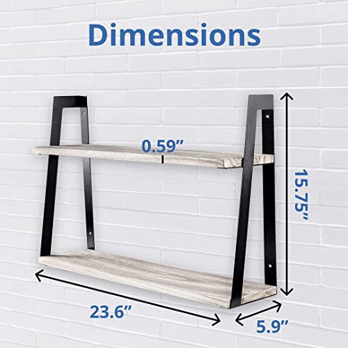 Halter Floating Shelves, 2 Tier Mounted Wall Storage, Wood Hanging Indoor Shelving Organizer with Metal Brackets, Sturdy, Industrial, for Office, Bathroom, Kitchen, Living Room, Laundry Room, Rustic | The Storepaperoomates Retail Market - Fast Affordable Shopping