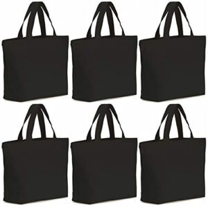 6 Pcs 12oz Canvas Tote Bag 16 X 16 X 5 inch Bottom Gusset Tote Shopping Bag, Washable Grocery Tote Bag, Black